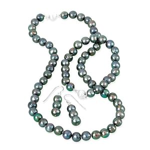Sterling Silver Black Freshwater Pearl Jewelry Set by 