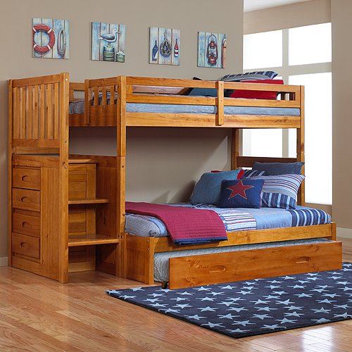 Honey Twin Full Staircase Mission Bunk w TrundleB0032F126G