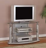 Glossy Silver Curved Front TV Stand with Poly Silver Base & 8mm Tempered Glass By Powell Furniture