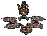 Handmade Rabbits Lacquer Coaster Set With Intricately Hand-etched Purple Flowers (Thailand)