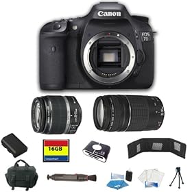 Canon EOS 7D Digital SLR Camera + EF-S 18-55mm f/3.5-5.6 IS Autofocus Lens + EF 75-300mm f/4.0-5.6 III Autofocus Lens + 16GB Essential Camera Accessory Kit
