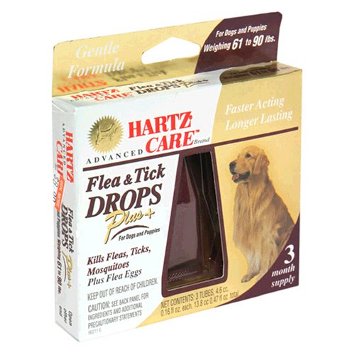 Hartz Advanced Care Flea & Tick Drops Plus for Dog and Puppies Weighing 61 to 90 lbs - 3 - .16 fl oz (4.6 cc) tubes [13.8 cc (.47 fl oz)]