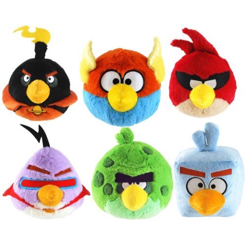 Fantastic Set of 6 Angry Birds Space Bird (No Sound) Plush Dolls Featuring 5
