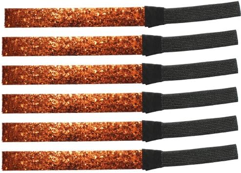 6 Pack: Glitter Headbands 3/4" Elastic Back Multiple Colors Available (One Size, Orange)