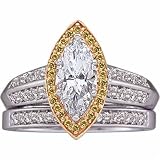 Two Tone Ladies Marquise Diamond Wedding Ring Set (Center stone is not included)