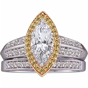Two Tone Ladies Marquise Diamond Wedding Ring Set (Center stone is not included)