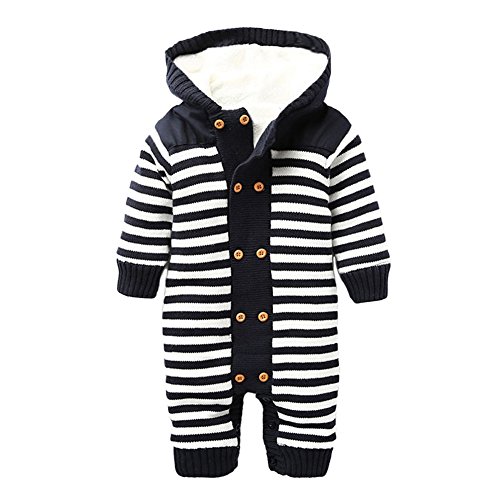 ZOEREA Infant Newborn Baby Romper Sweaters Velvet Knitted Hooded Striped
