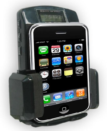 CAR KIT (BLACK COLOR) - FM Transmitter/ Car Charger and Cradle For Apple iPhone / iTouch MP3 PLayer - W/ PSL Station Lock to reduce drifting- Extra USB charging port for charging cell phone / bluetooth devices ( Includes Bonus USB cable ) ( Will NOT charge Iphone 3G )