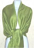 70% Pashmina 30% Silk Paisley Self-Design Shawl / Wrap / Stole - Olive Green