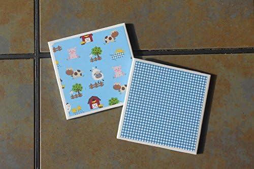 Barnyard and Checkered Ceramic Drink Coasters