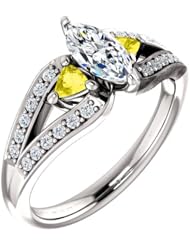 10K White Gold Marquise Cut Diamond and Yellow Sapphire Ring -- LIFETIME WARRANTY