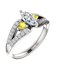 Platinum Marquise Cut Diamond and Yellow Sapphire Ring -- LIFETIME WARRANTY