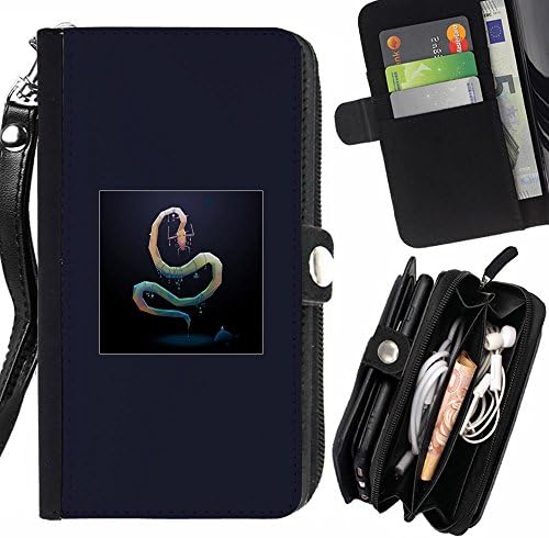 Colorful Pattern Wallet Purse Pouch Holster Leater &amp; Soft TPU Case (2-in-1) for HTC ONE MINI 2 / M8 MINI , ( Serpent Snake Long Tail Creature Random Art )