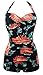 Cocoship Floral Black Elegant Retro Boy-Leg One Piece Vintage Ruched Swimwear Swimsuit 14(FBA)