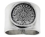 Sterling Silver Oxidized Aztec Calendar Dome Band, 11/16" (17mm) wide