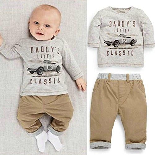 xzqiang 2PCS Cool Car Toddler Clothing sets Baby Boy Girls Sets Outfits Top T-Shirt+Pants Clothes Grey 1-2 Years