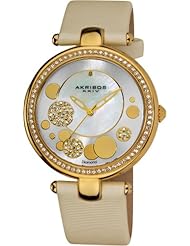 Akribos XXIV Womens AKR434WT Diamond Silver Sunray Diamond Dial Quartz Strap Watch