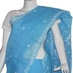 The Sari Cotton Chikan Embroidered Womens Indian Clothing Blue (chsari111)