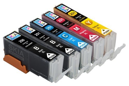 Skia Ink Cartridges ¨ 5 Pack Compatible with Canon 250 / 251(PGI-250BK CLI-251BK CLI-251C CLI-251M CLI-251Y) for PIXMA IP7220, PIXMA MG5420, PIXMA MG5422, PIXMA MG5520, PIXMA MG6320, PIXMA MG6420, PIXMA MG7120, PIXMA MX722, PIXMA MX922