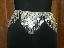 Bollywood Designer Belly Dance Jewelry Silver Metal Dangling Coin Belt