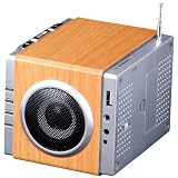 picture of August MB300 Mini Wooden MP3 Stereo System and FM Clock Radio, with Card Reader, USB Port & AUX Jack (3.5mm Audio In), 2 x 3W Powerful Hi-Fi Speakers and Built-in Rechargeable Battery