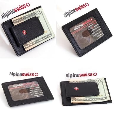 Alpine Swiss Money Clip Front Pocket Wallet Genuine Leather Magnet Clip, ID Window & Card Slots Perfectly Slim and Thin