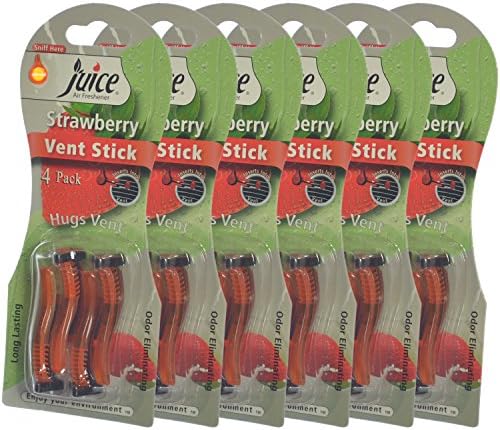 Juice Car AC Vent Air Freshener Long Lasting Odor Eliminating, Strawberry (6 Packs total 24 Sticks)