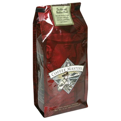 Coffee Masters Gourmet Coffee, Breakfast Blend Decaffeinated, Whole Bean, 12-Ounce Valve... by Coffee Masters