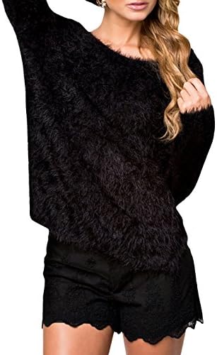 MIMW Women's Sexy Open Back Long Sleeve Warm Pullover Knitted Shirts Sweater Black XS