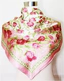 Satin Pink Tulip Print - Silk Shawl 43x43