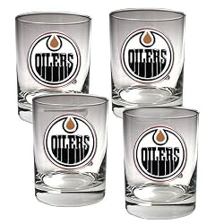 Edmonton Oilers 4pc Rocks Glass Set - Primary Logo NHL Hockey