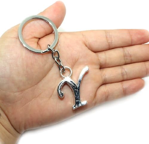 Stylish Silver-Tone Metal Keychain / Key Ring with Diamante Letter Y Charm