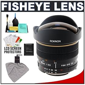 Rokinon 8mm f 3.5 Aspherical Fisheye Manual Focus Lens + Accessory Kit for Pentax K-7, K20D,... by