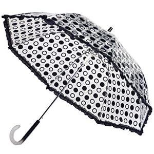 Frankford Automatic Open Clear Printed Umbrella - Polka Black Ruffles