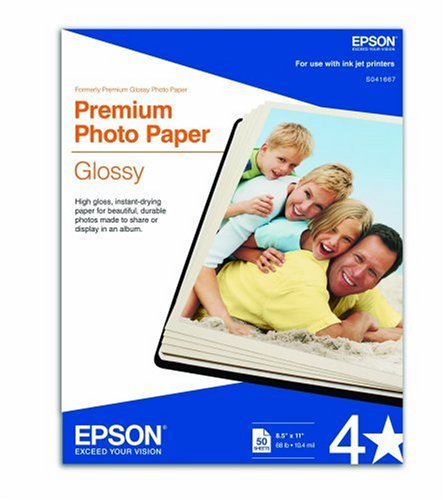 Epson High-Gloss Premium Photo Paper, 8.5 x 11 Inches, 50 Sheets per Pack (S041667)