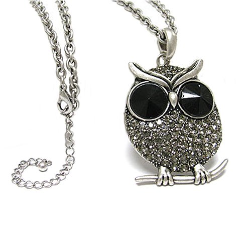 Silver Crystal Big Eye Owl Pendant Necklace Fashion Jewelry