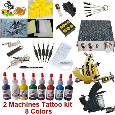 Complete Tattoo Kit 2 Tattoo Gun, 8 Color ink, needles and