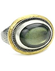 GURHAN "Gauntlet" Single Stone Silver with Gold Labradorite Ring, Size 7