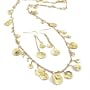Gold Tone Round Disc Necklace Earring Set Long 40" Necklace