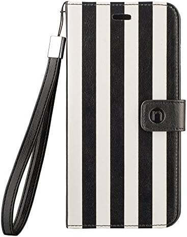 iPhone 6S Plus/6 Plus Wallet Case For Women 5.5" Inch,Designer Black and White Quality PU Leather Stylish Smart Wallet Kickstand Wrist Strap Guarantee