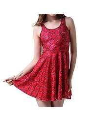 Petite Polyester/Spandex General Print Scoop Neck Stretchy Skater Dress/Club Dress 