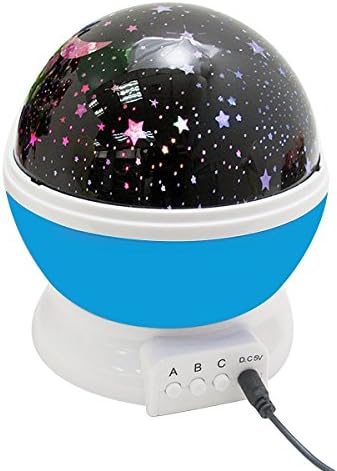 Nuoxin Night Lighting Lamp 3 Model Light Romantic Rotating Cosmos Star Sky Moon Projector, Rotation Night Projection Lamp Bedroom Bed Lamp for Kids Children (Blue)