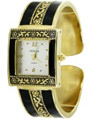 Geneva Women Western Black Gold Cuff Bangle Watch