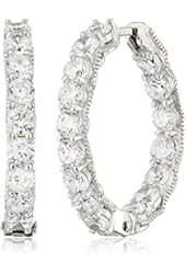 Sterling Silver Cubic Zirconia All-Around Hoop Earrings (0.95" Diameter, 3.2 cttw)