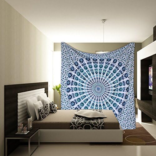 Large Hippie Tapestry, Hippy Mandala Bohemian Tapestries, Indian Dorm Decor, Psychedelic Tapestry Wall Hanging Ethnic Decorative Tapestry, 85 X 90 Inches