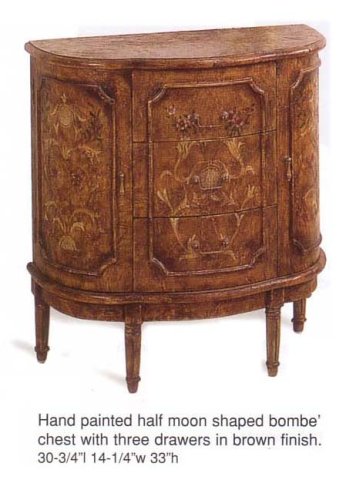 Hand Painted Half Moon Shaped Bombe' Chest w/ 3 Drawers