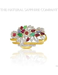 Natural Ruby, Emerald and Sapphire Brooch with diamond 1.15ct. Diamonds.