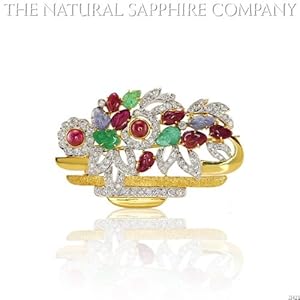 Natural Ruby, Emerald and Sapphire Brooch with diamond 1.15ct. Diamonds. (J3421)
