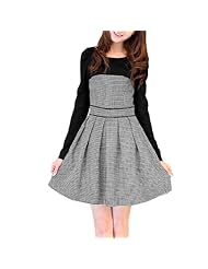 Cotton/Polyester Scoop Neck Houndstooth Print  Dress