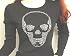 Apparel : Wicked Black Long Sleeve Top with Silver Studded Skull Design, Gorgeous Day to Evening Tattooed Skull Design Top